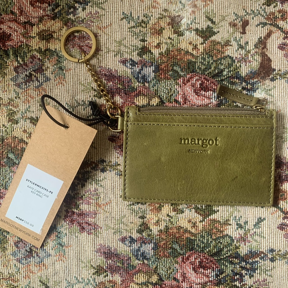 Margot New York - Kate Card Case w/Key Ring Zipper Pouch- Olive Green*brand new*